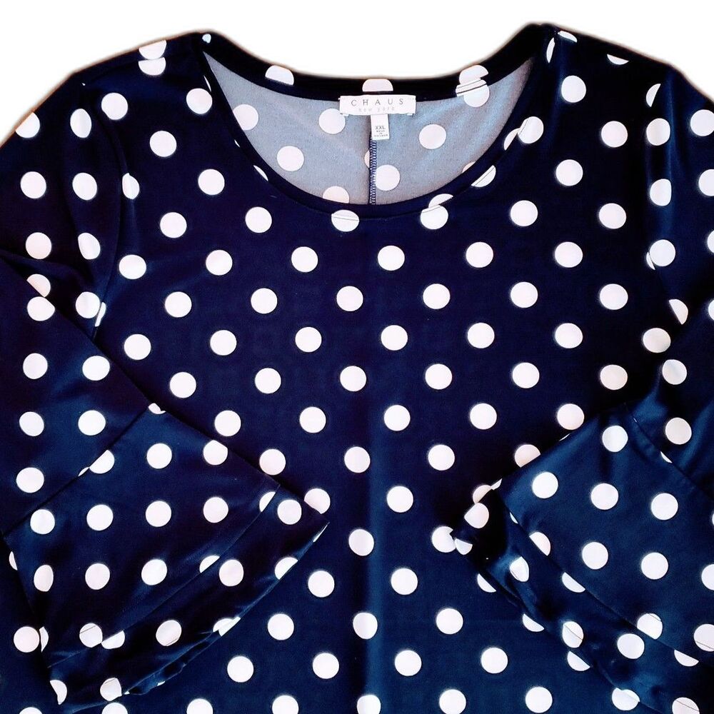 Chaus Women Oversized Blouse 3/4 Bell Sleeves Blue White Dots XXL - Picture 5 of 8